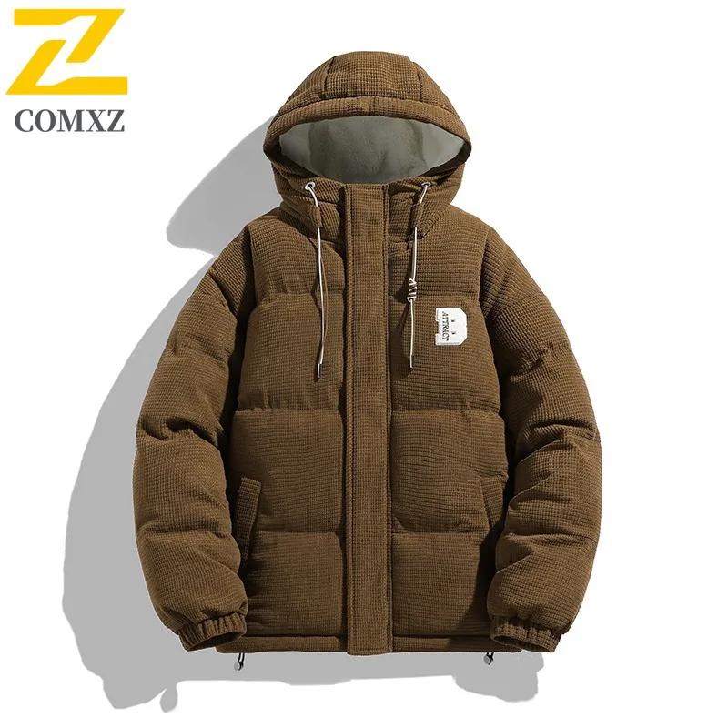 COMXZ 2025 Winter Fashion Hooded Cotton Jacket American Style Waterproof Windproof Warm Outdoor Sports Casual Coat Men Women