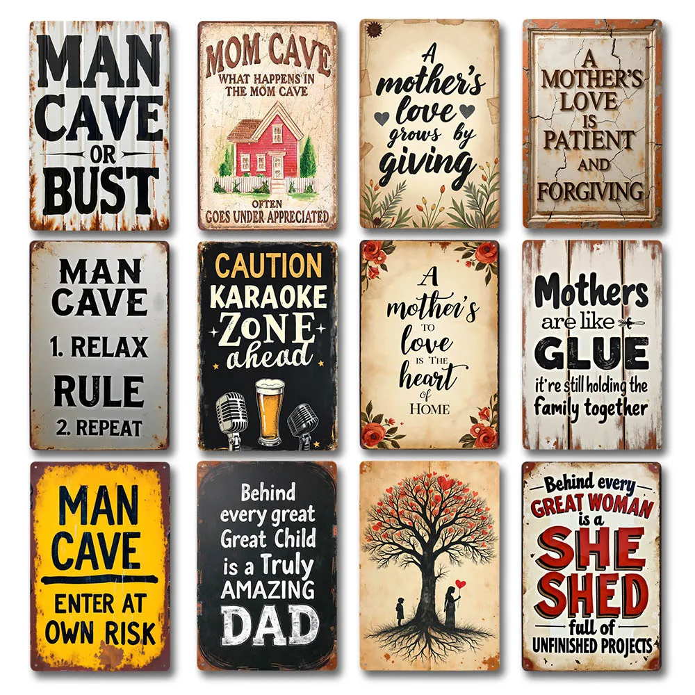 Retro Metal Tin Signs Man Cave Mom Karaoke Family Love Decor Wall Art Vintage Home Decoration