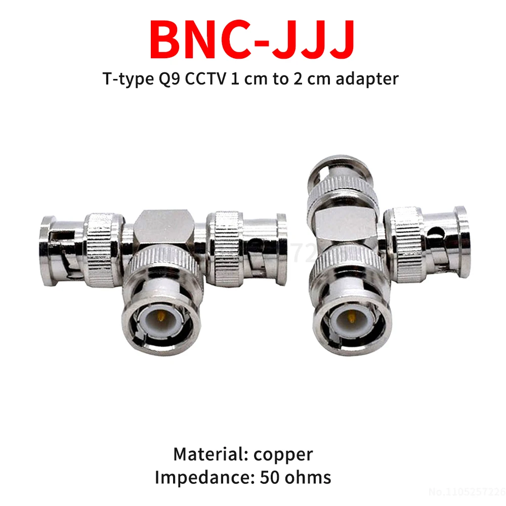 BNC-JJJ 3-way adapter T-shaped Q9, CCTV 1 cm female to 2 cm male copper BNC 3-way adapter (1 pcs)