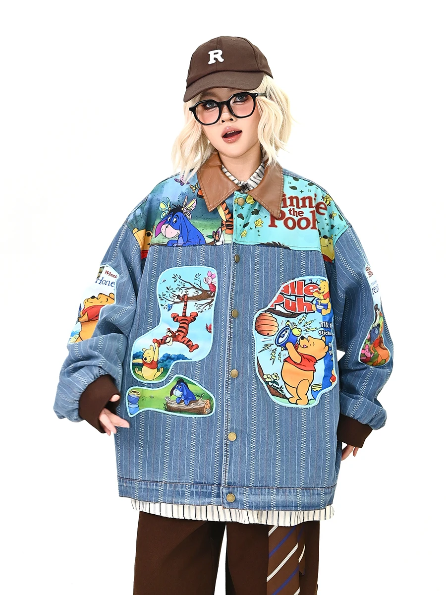

Креативная джинсовая куртка в мультяшном стиле для женщин, свободного кроя, в американском студенческом стиле, парная, уличная, молодежная, устойчивая к износу
