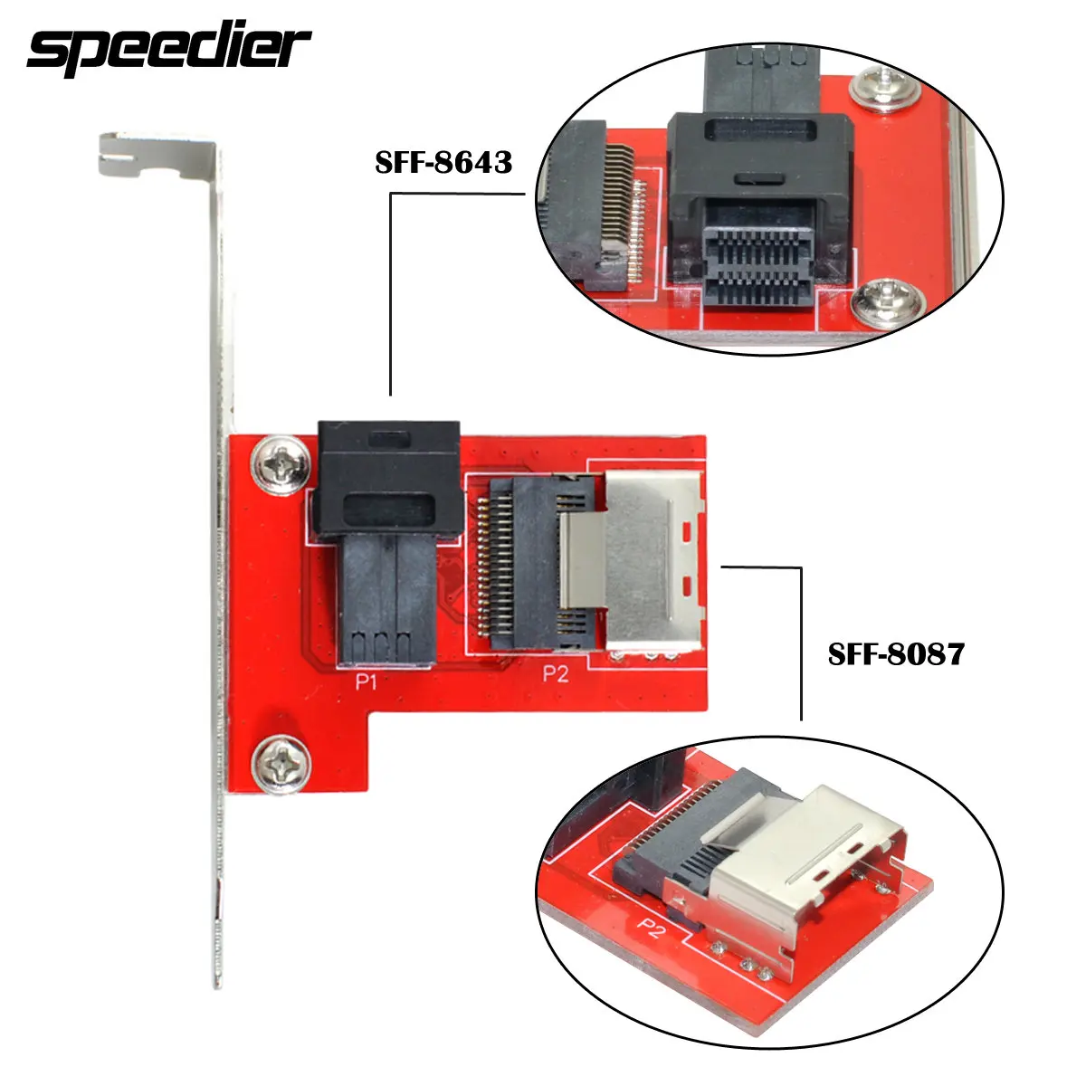 

PCI-Express 4.0 Mini SAS SFF-8087 To SAS HD SFF-8643 PCBA Female Adapter with Bracket