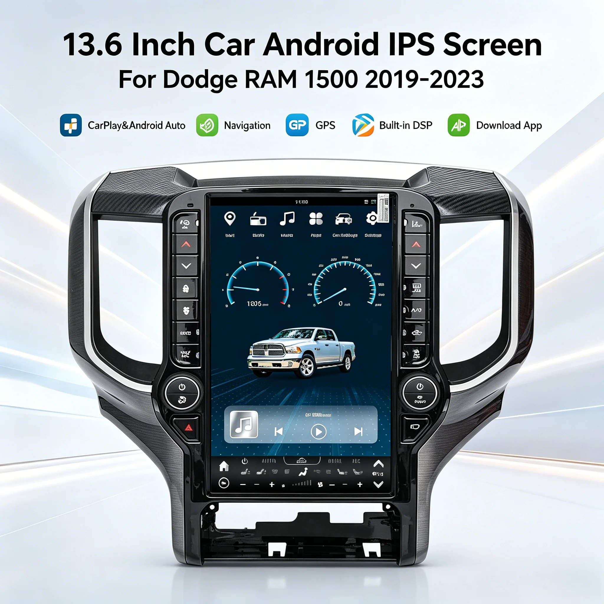 

13.6 Inch Android IPS Screen For Dodge RAM 1500 2019-2023 Radio Multimedia Stereo Video Player GPS Navigation Head Unit Carplay