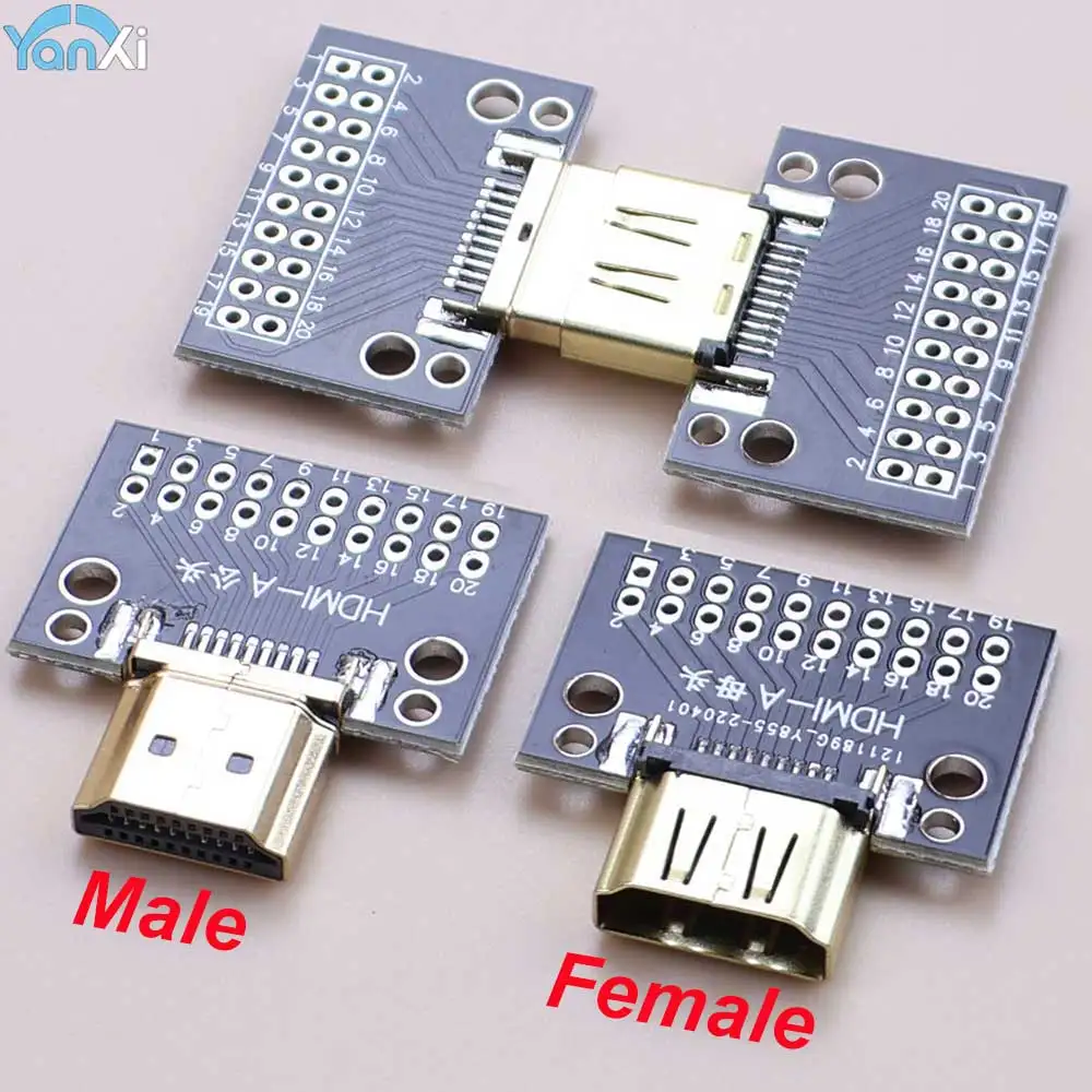 YanXi 19Pin Gold-plated HDMI-Compatible Male Female Plug Connector Testing Board With PCB Cable Data Adapter Test Board