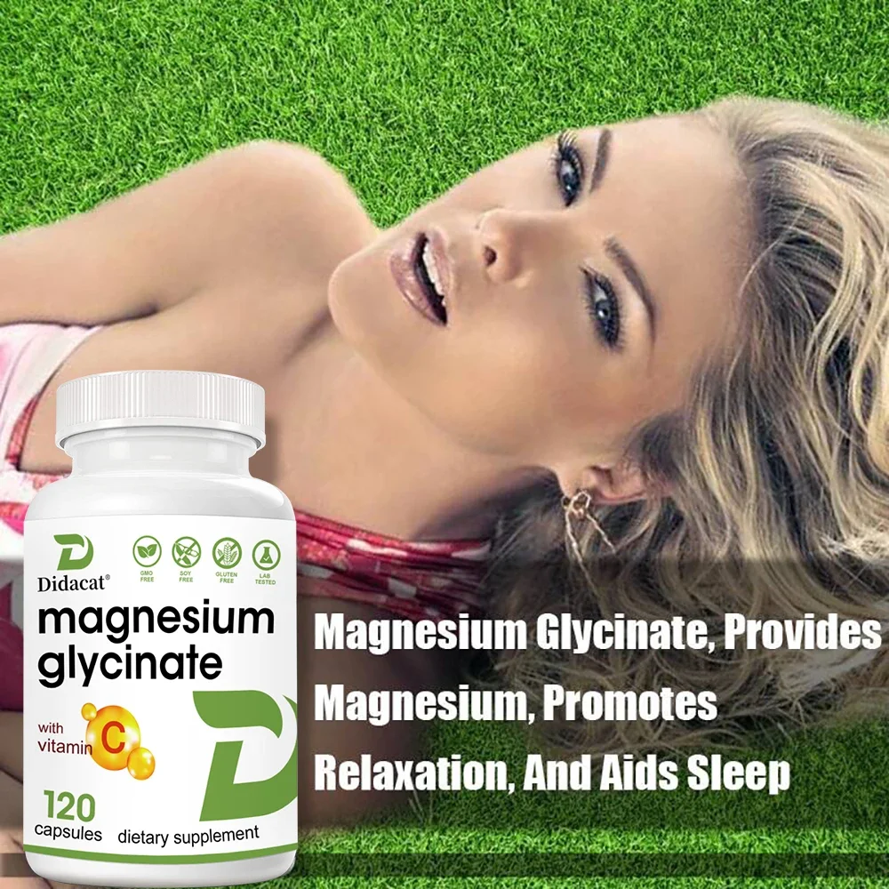 Magnesium Glycinate Supplement 1000 Mg with Vitamin C, High Absorption Support, for Women and Men, Non-GMO Vegetable Capsules