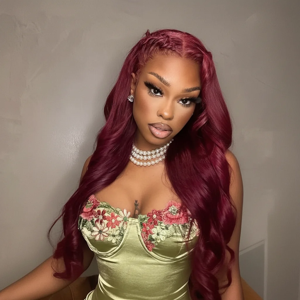 

99J Бордовый 13x4 Парики фронта шнурка Человеческие волосы Объемная волна 13x6 HD Парик фронта шнурка Человеческие волосы Предварительно выщипанные красные парики объемной волны