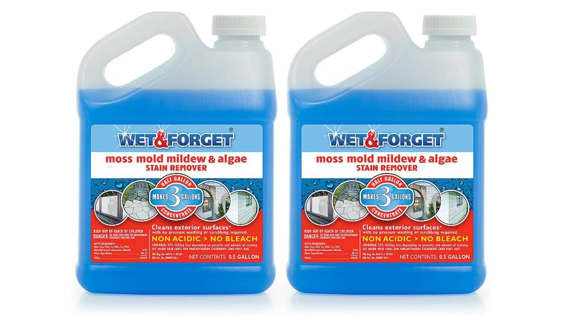 Wet & Forget Moss Mold Mildew & Algae Stain Remover Multi-Surface Outdoor Cleaner Concentrate Original 64 Fluid Ounces (2 P