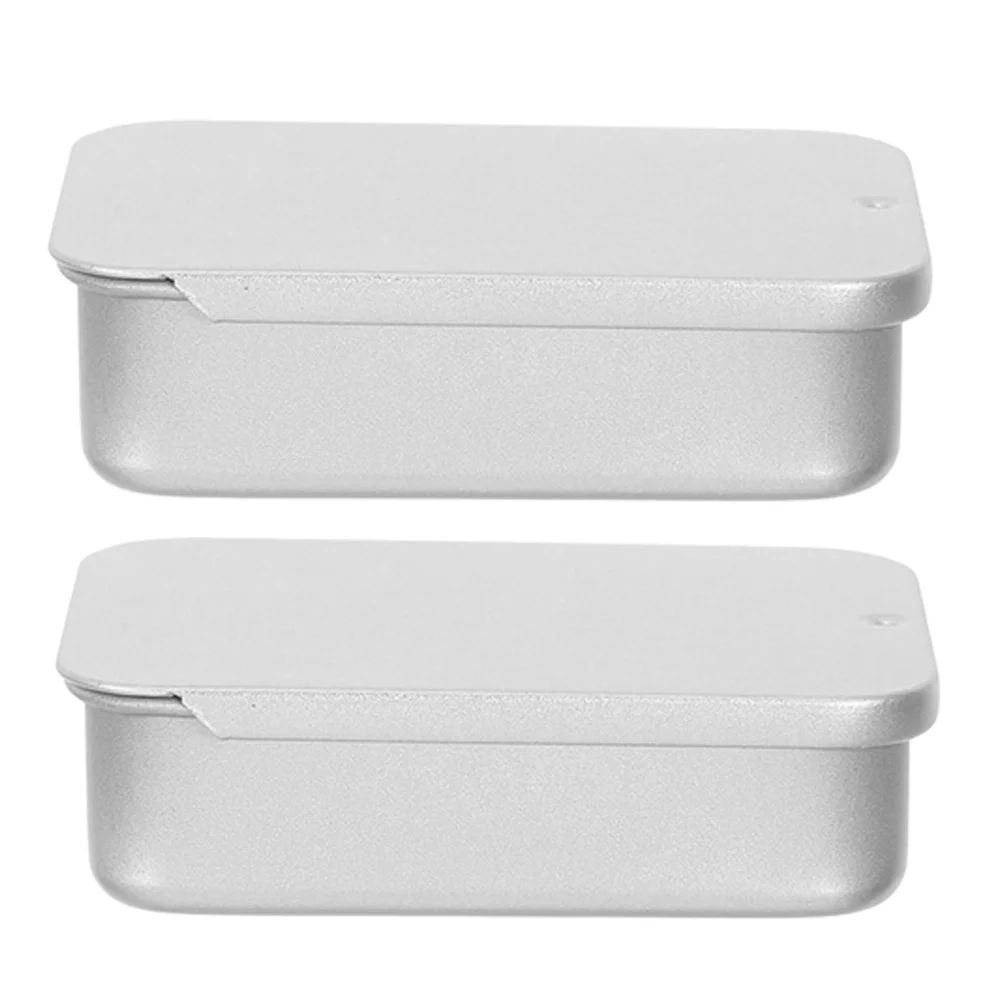

2 Pcs Tinplate Box Gumballs Metal Rectangular Organizer Silver Toothpick Holder for Purse Toothpicks
