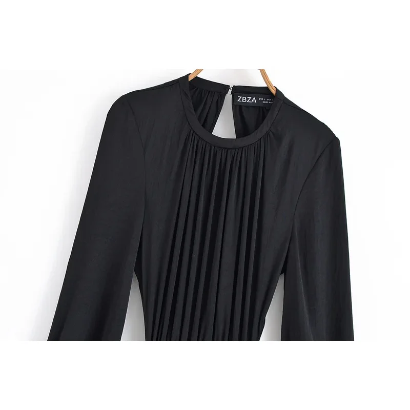 Vestido negro con espalda descubierta para mujer, vestido Retro hueco para discoteca, diseño plisado elegante de manga larga para fiesta 2025