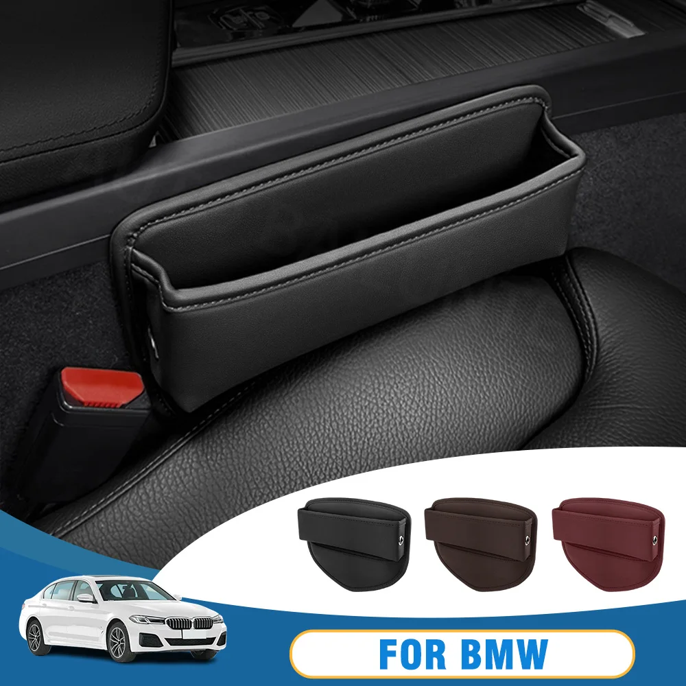 Para bmw x1 x2 x3 x4 x5 x6 x7 1 2 3 4 5 6 7 séries i4 i5 i7 xm ix2 ix3 ix assento de carro gap organizador caixa armazenamento couro universal