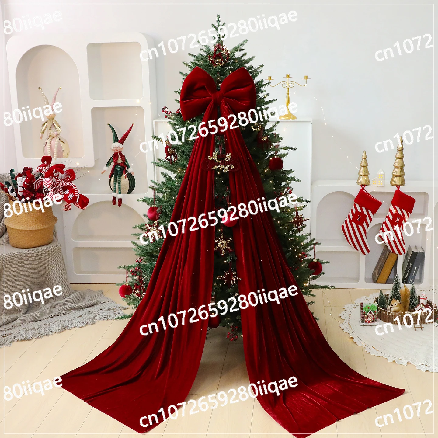 

Рождественская елка, красный бант с легким большим елкой, набор имитаций ветра