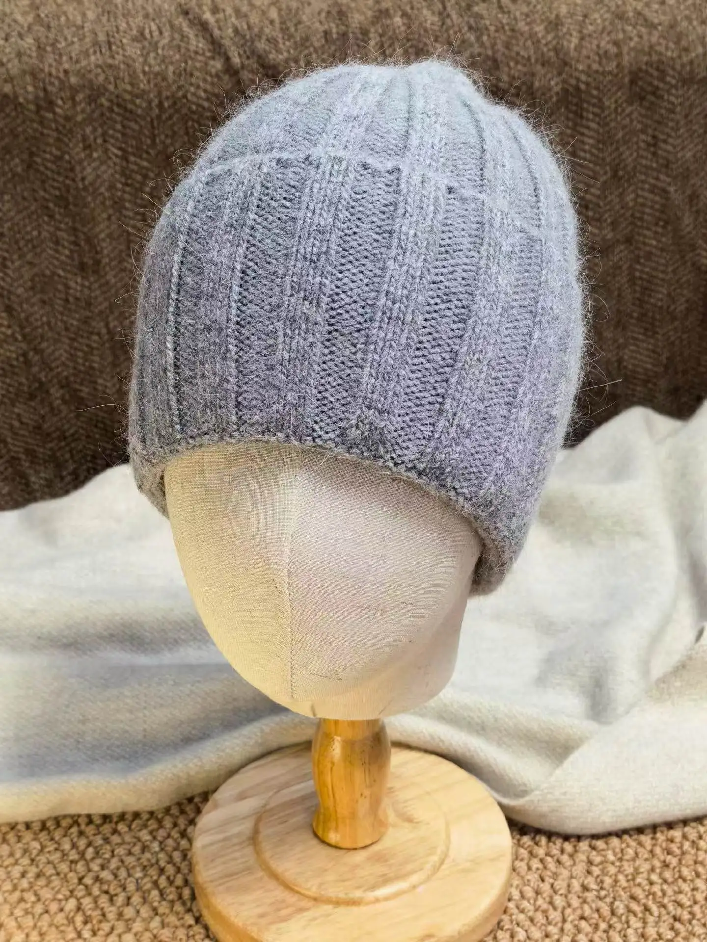 New Winter Warm Beanies Hat For Women Outdoor Rabbit Fur Thick Best Matched Knitted Solid Soft Skullies Bonnets Cap Lady Gift