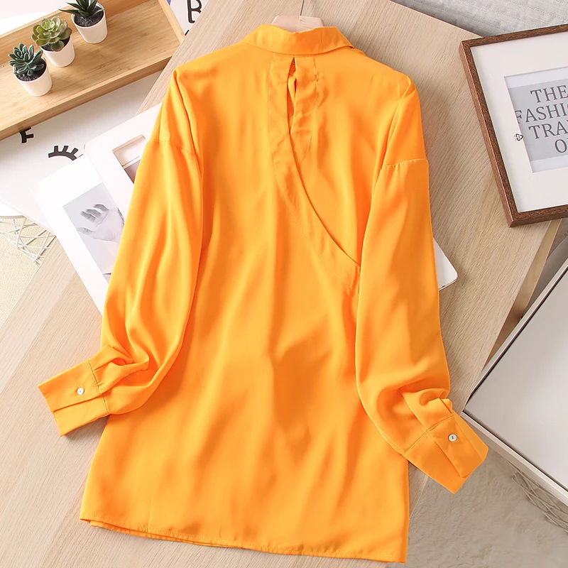 Donegirl 2023 New Spring Women Fashion Long Sleeve Solid Lapel Belt Back Slit Midi Shirt Simple Casual Blouses Female Tops Chic