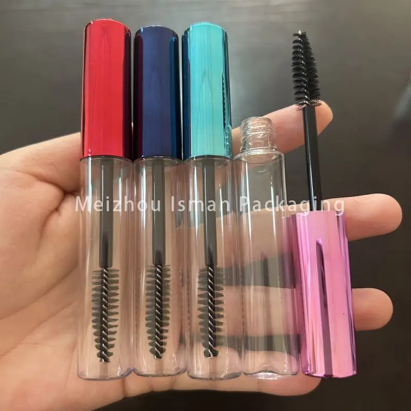 50Pcs round 10ml shiny metallic red blue purple clear empty mascara container lip gloss packaging tubes with wands brush