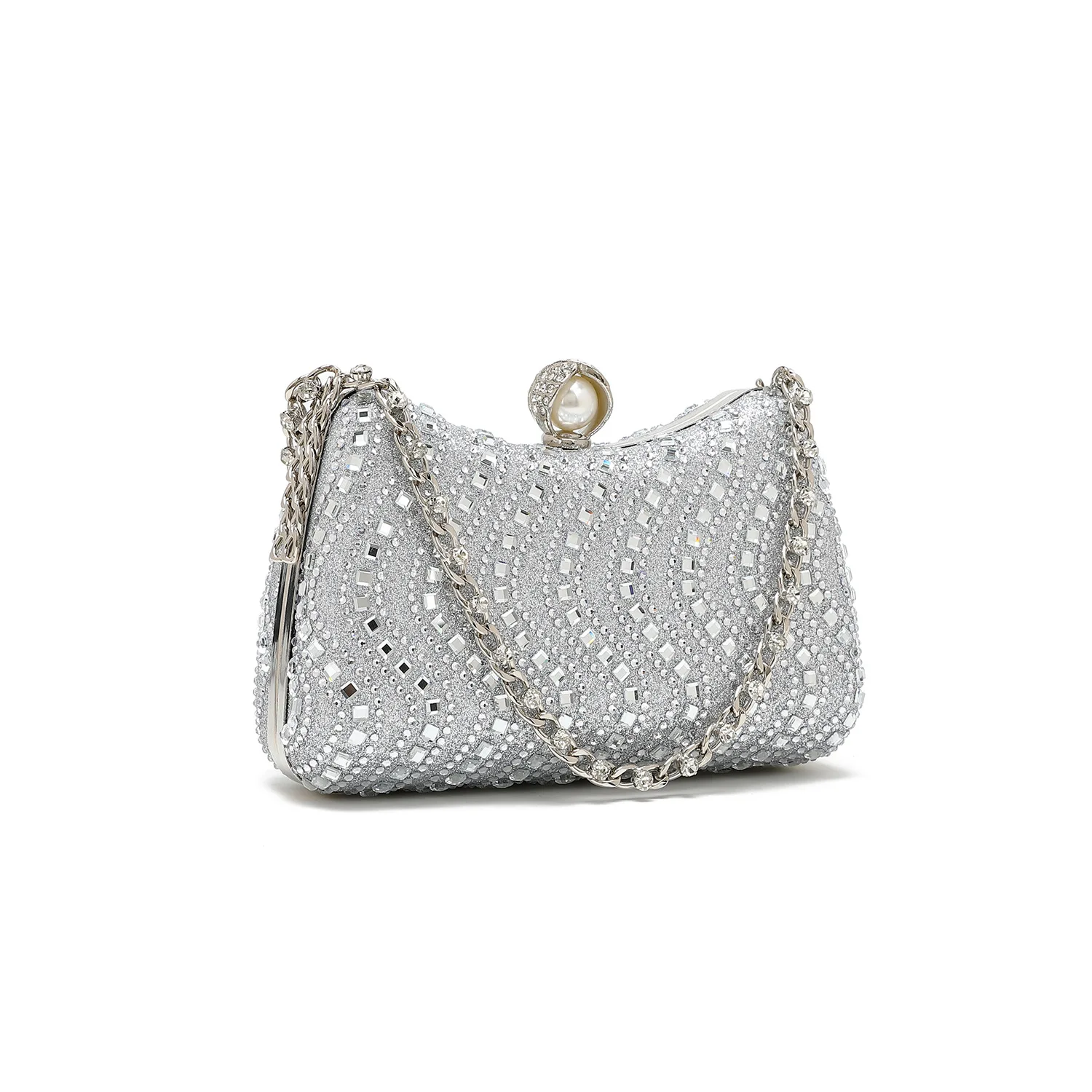 Bolso de mano de noche con diamantes de imitación de Color liso para mujer, cierre de perlas de lujo, elegancia Noble, único para banquetes, cena y fiesta