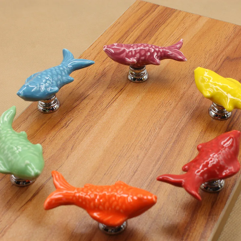 Furniture Cabinet Door Handle Ceramic Goldfish Cartoon Handles European-style Wardrobe Drawer Color Pastoral Single Hole Knobs