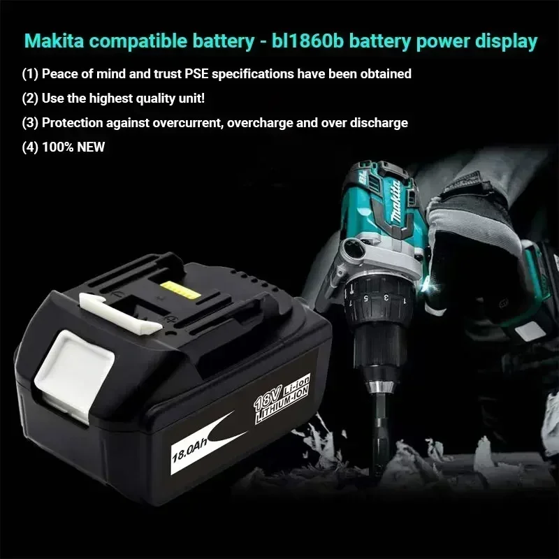 Lithium-ion battery 18V Machita (5.0Ah-18.0Ah) for replacing rechargeable batteries in power tool models BL1860B, BL1860, BL1850