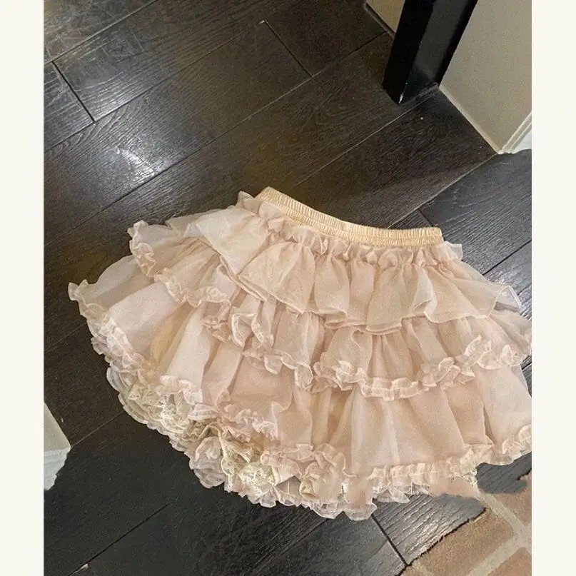 Wedbleser Japanese Girl Ballet Cake Lace Puffy Skirt Black Fungus Edge Short Soft Girl High Waist Half Sweet Temperament Skirts