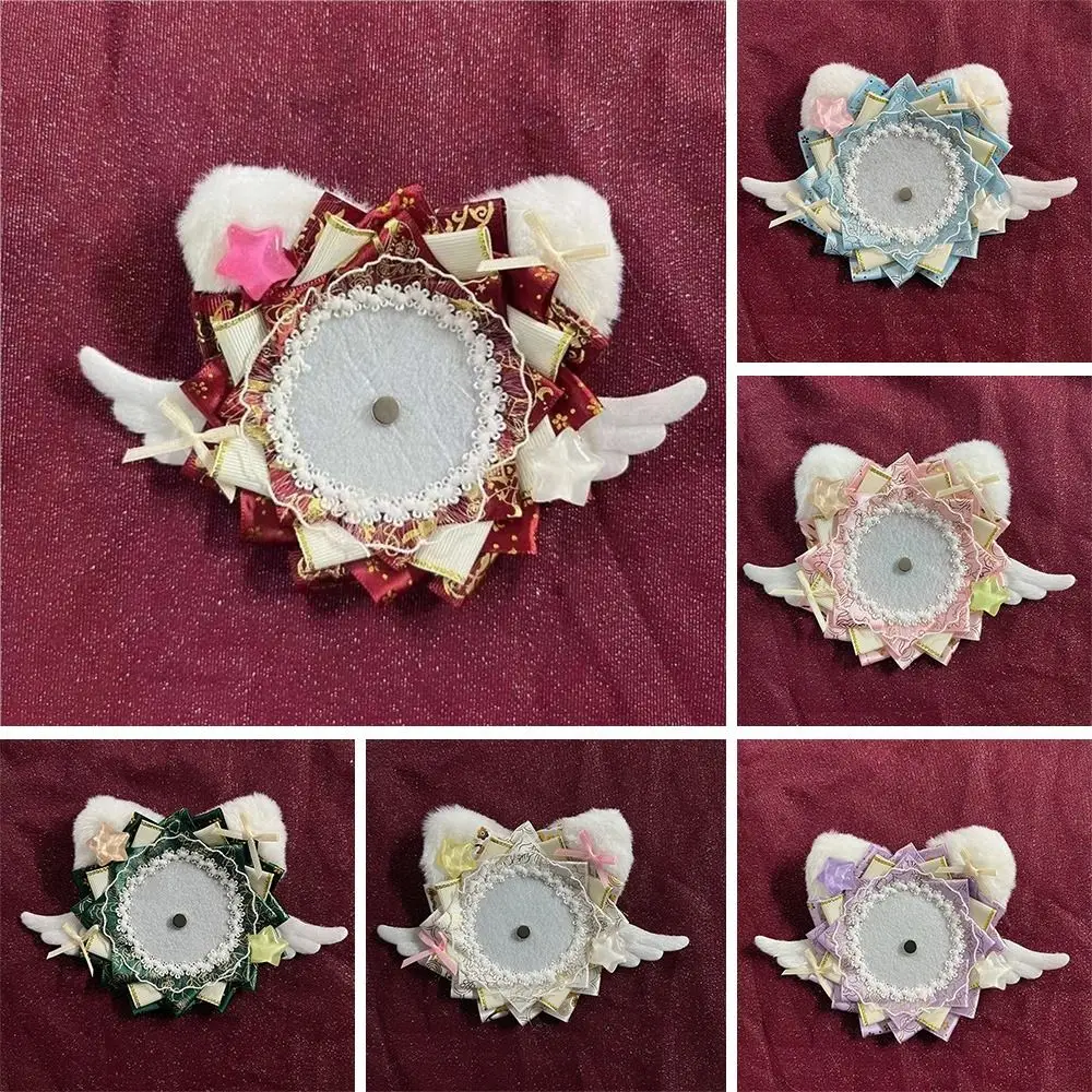 Cute Lace Badge Holder Angel Wings DIY Badge Display Base Cat Ear Pins Tray Anime Badge Decoration