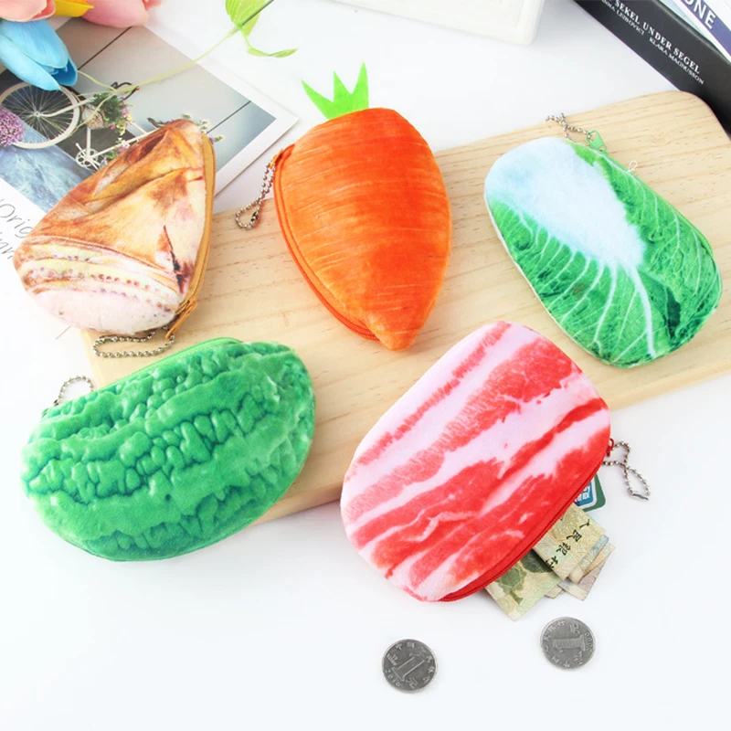 Creative Mini Plush Wallet Cute 3D Simulation Vegetable Coin Purse Headphone Small Wallet Women Bag Accessories Key Storage Bag