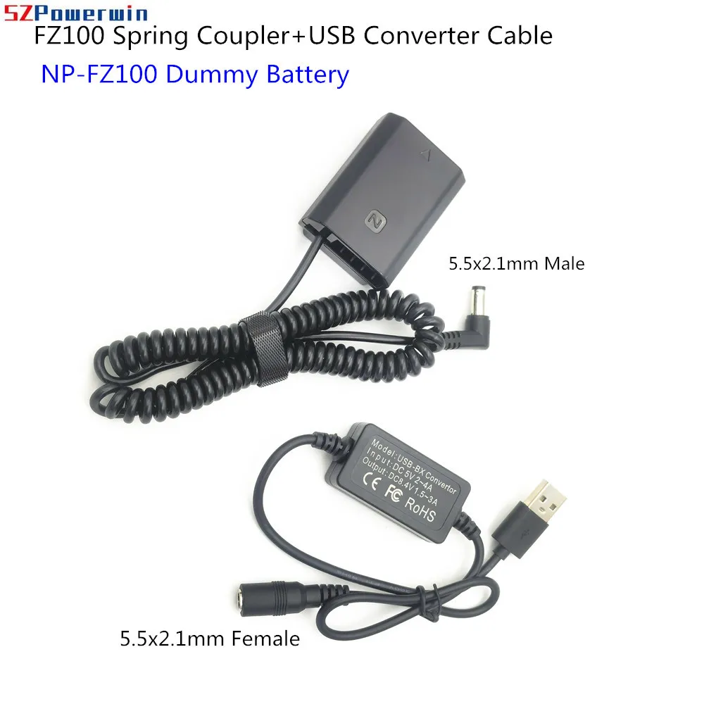 5V USB Converter to NP-FZ100 Dummy Battery FZ100 Spring Coupler For Sony FX3 Alpha1 A7C A7M3 A7M4 A7R4 A7R3 A7RM4 A9 A9II A6600