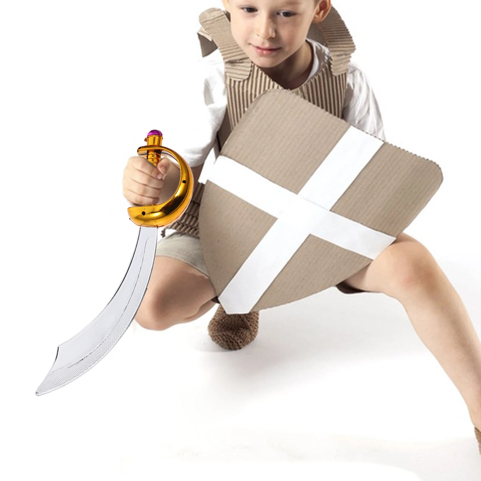 2Pcs Fake Pirate Swords for Children Safe Plastic Construction with Detailed Hilt Ideal for Cosplay Parties Pretend Play