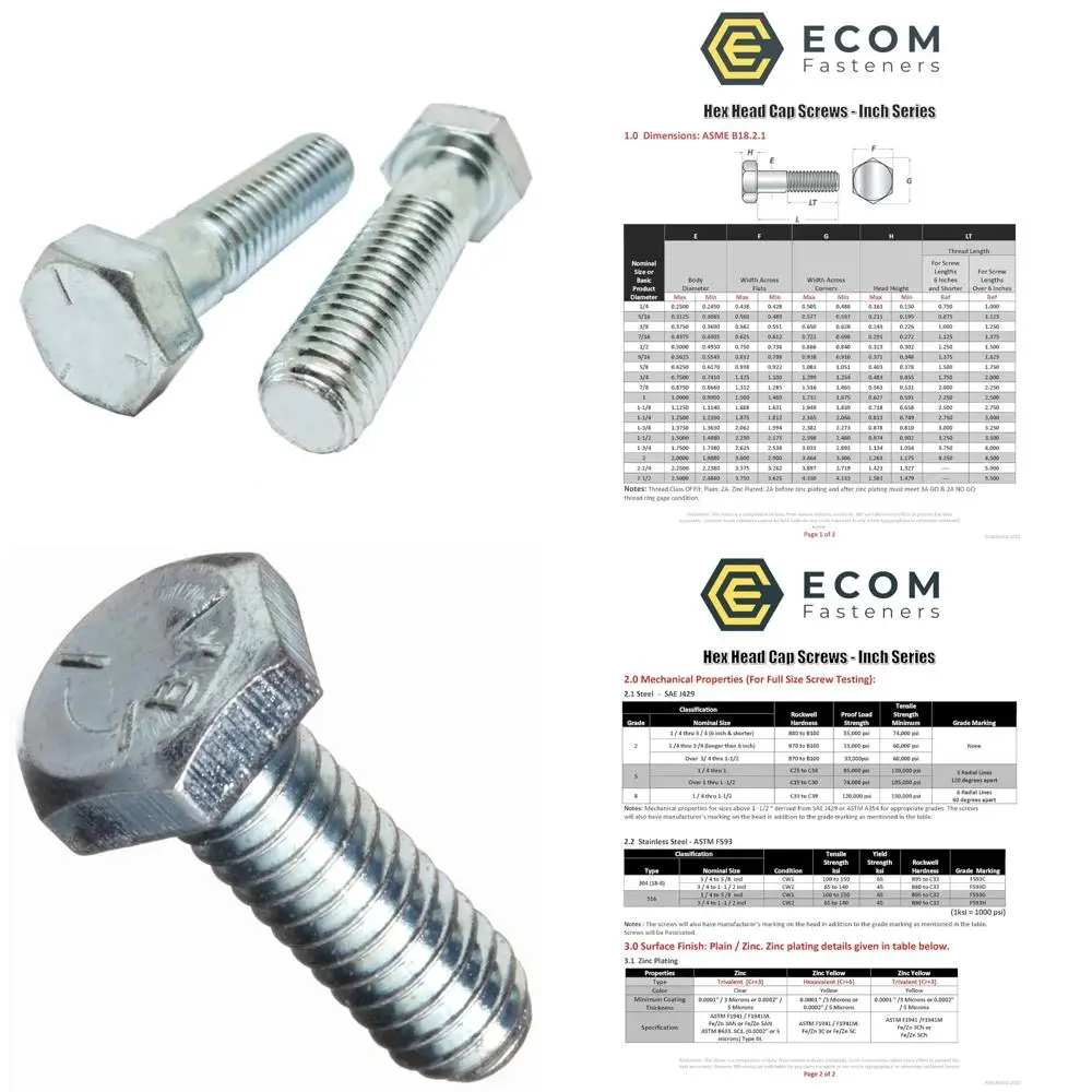

Винты с шестигранной головкой из оцинкованной стали класса 5, 1/4 x 2-1/4 дюйма, грубая резьба, упаковка 100 шт., сделано в США