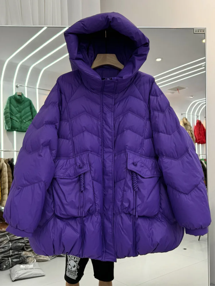 ZMEENNA المرأة مقنعين سترة منفوخة البريدي المفاجئة إغلاق التصحيح جيوب الرباط الجانب التفاصيل الدافئة الشتاء ملابس خارجية أسود ZM4481