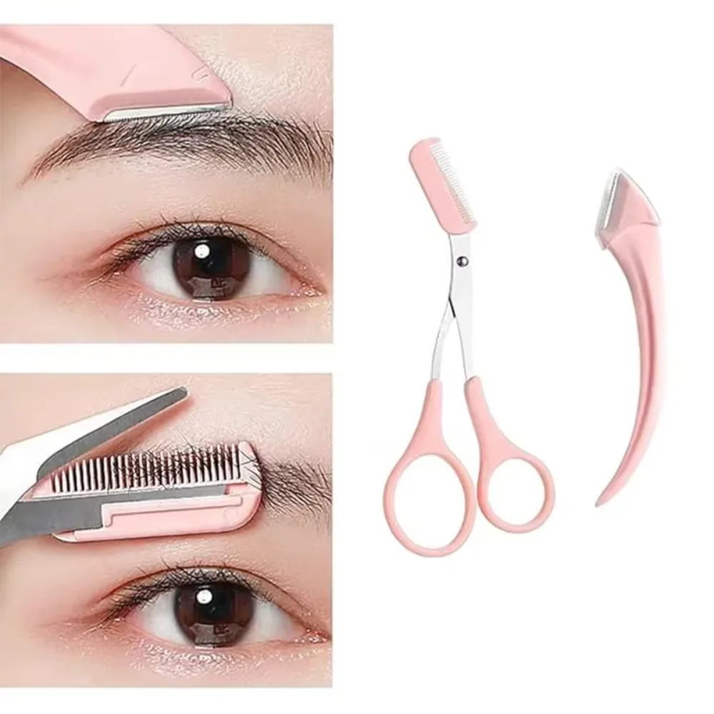 Eyebrow Trimmer Set Curved Razor Scissors Comb Grooming Kit for Beginners Daily Eyebrow Care Women Men Travel