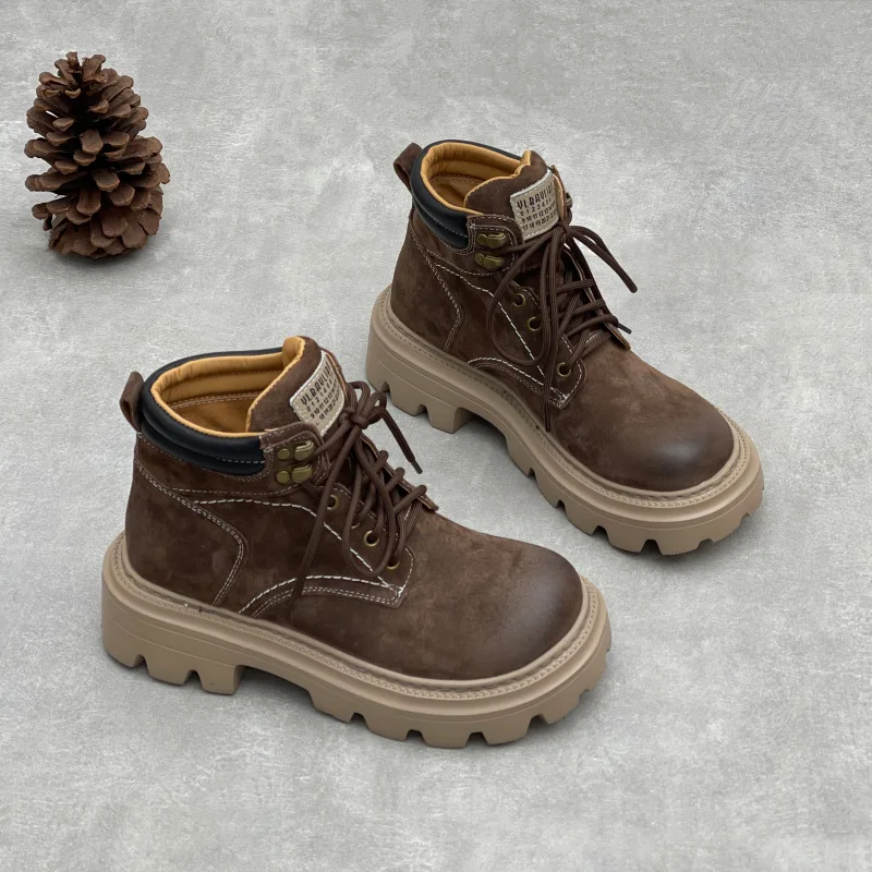 

GKTINOO Genuine Leather Ankle Boots Women Autumn 2025 New Lace-up Women's Short Boots Platform Thick Heel High Top Boots Women