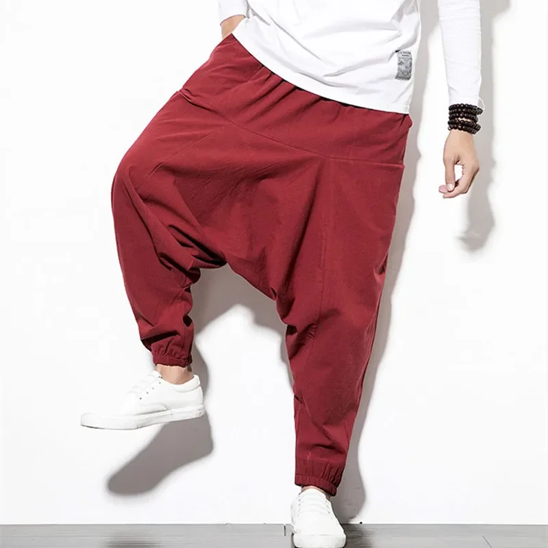 

2025 Streetwear Harem Pants Men Hip-hop Drop Crotch Cotton Joggers Wide Leg Pants Trousers Men Chic Loose Pantalones Hombre