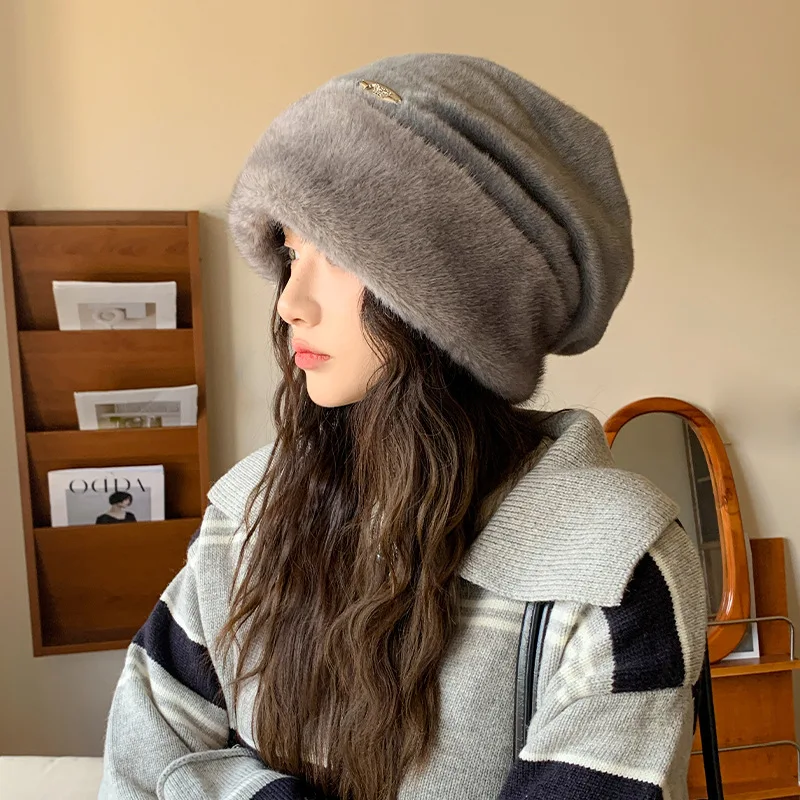 

Slouchy Fringe Beanie Women Face-Slimming Ear-Warming Brimless Minimalist Design Solid Warm