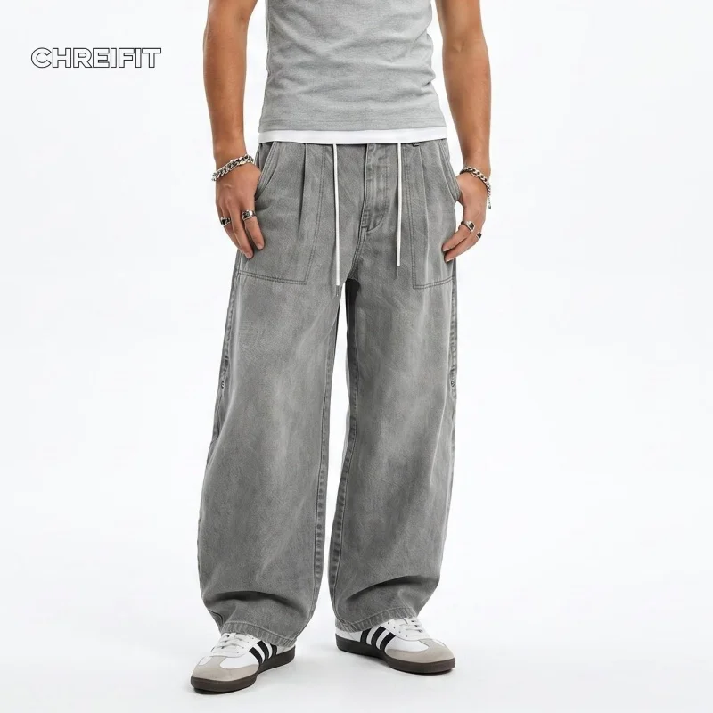 

Men Baggy Cargo Pants Washed Lyocell Wide Leg Trousers Hip Hop Streetwear Y2K Oversized Loose Fit Cargoes Techwear Vibe Apparel