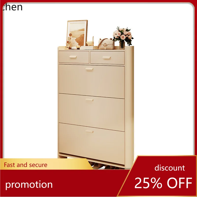 ZML Solid Wood Flip Shoe Cabinet for Home Entrance New Model Large Capacity Hallway Entryway Cabinet