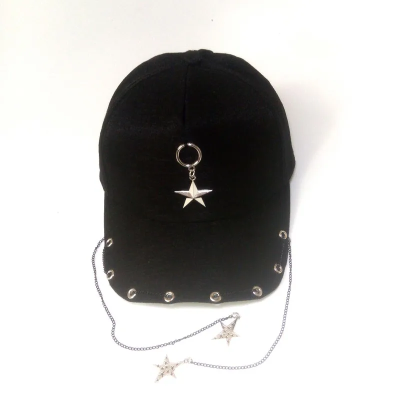 Unique punk-style baseball cap for men and women, hip-hop chain pentagram sun hat, fashionable and personalized outdoor cap