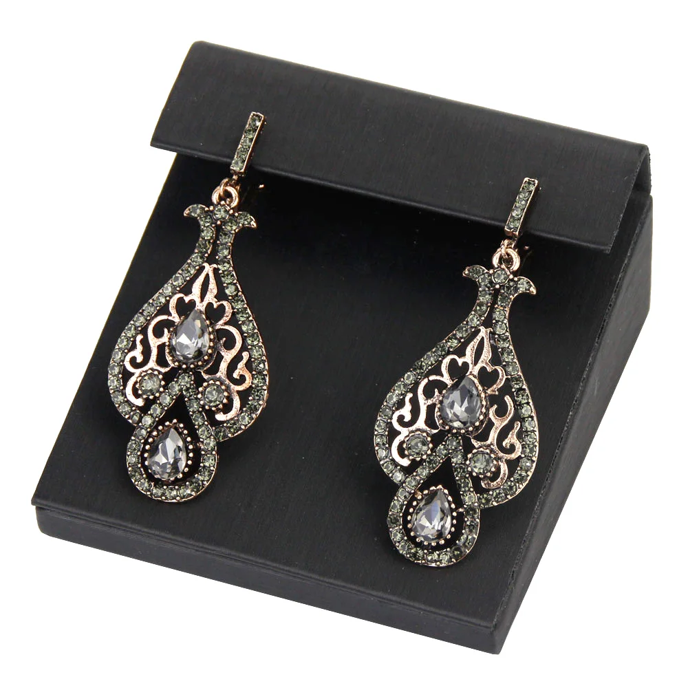 Sunspicems Bohemia Gray Crystal Women Drop Earring Antique Gold Color Turkish Bride Earring Wedding Jewelry Arabic Bijoux