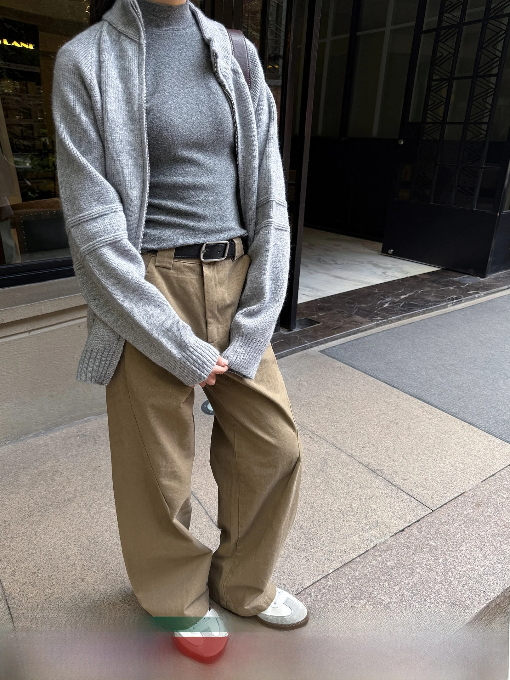 Khaki Wide Leg Pants Women's Loose Fit Casual Trousers Versatile Autumn Winter Cotton Warm High Waist Pants by VS What