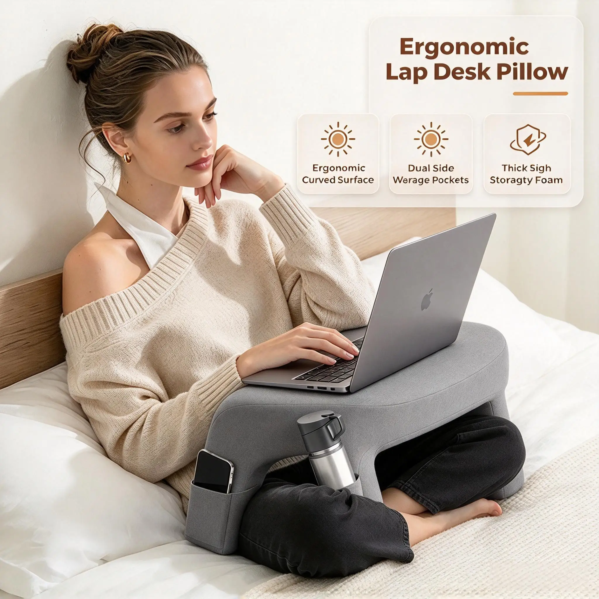 Multifunctional Laptop Bed Desk Bedroom Study Writing Table Sofa Reading Tray Cushion Working Pillow Arm Support Memory Foam