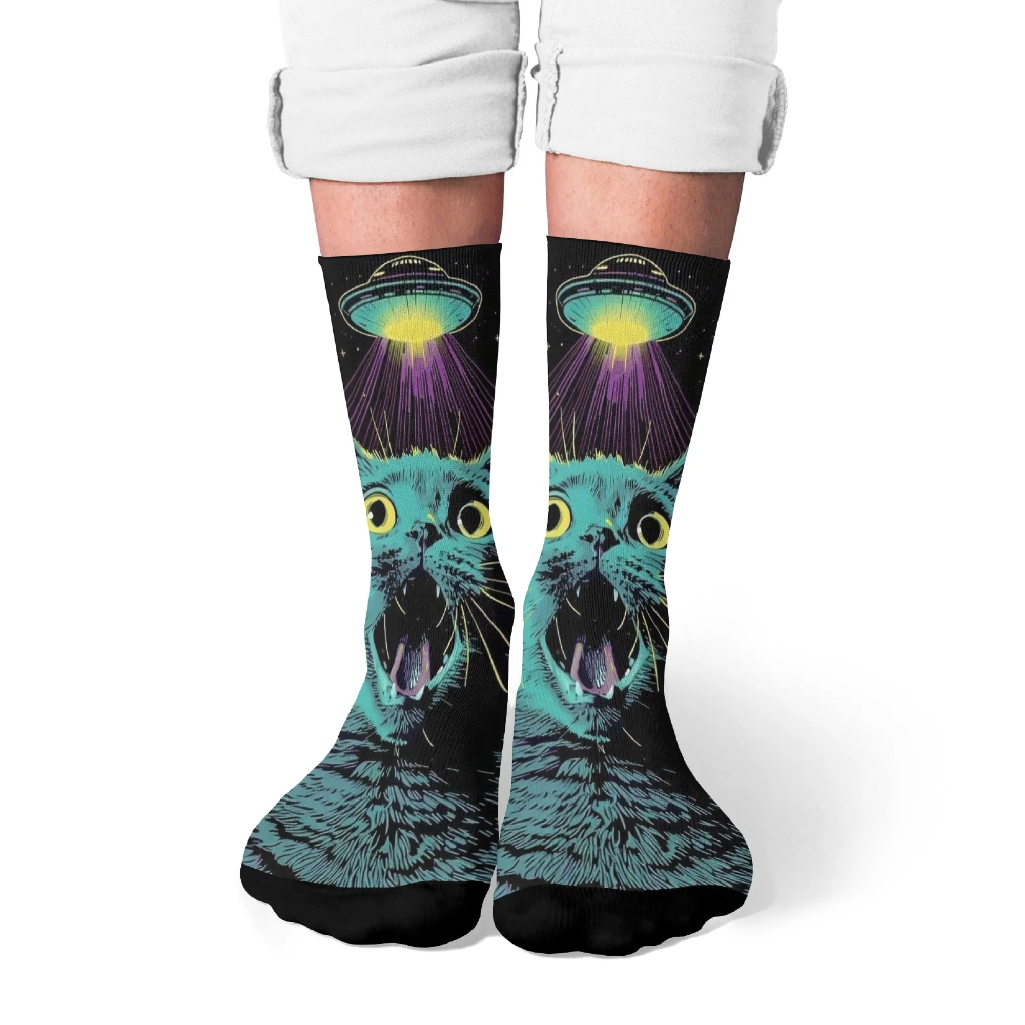 Lustige und übertriebene Herrensocken mit Katzenmuster, bequeme und atmungsaktive Freizeitsocken, Neuheit Harajuku Retro Street Hip-Hop-Socken