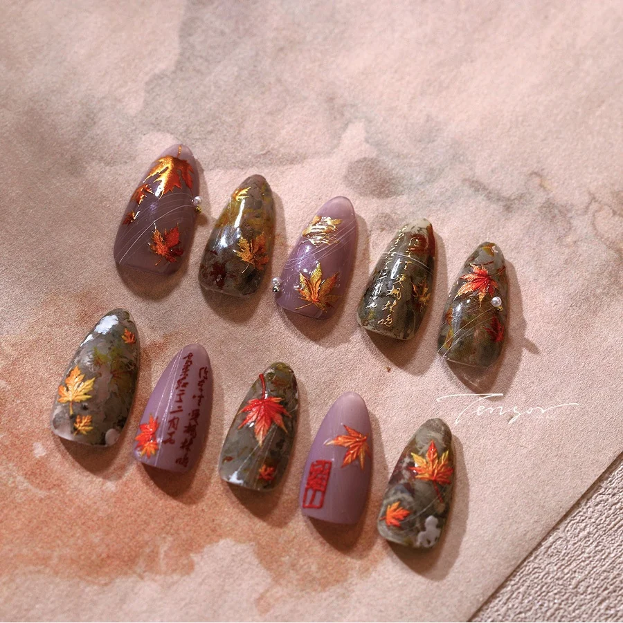 1 unidad de pegatinas 5D de gelatina en relieve de hoja de arce de otoño para decoración de uñas, calcomanías adhesivas de historia dorada brillante, proveedor de adornos preciosos para manicura *