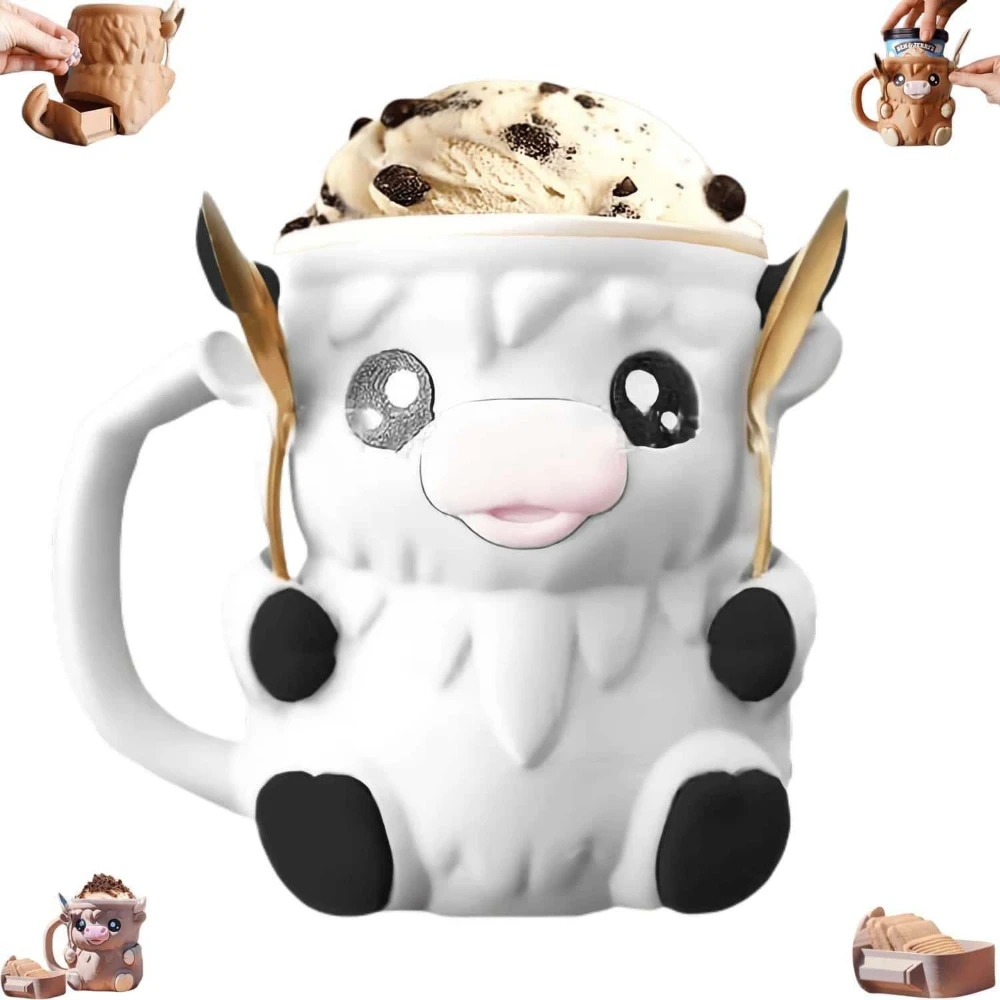 

Highland Cow Ice Cream Pint Holder with Anti-Freeze Handle PLA Holder Cute Animal Snack Tub Portable for Yogurt Dessert Party