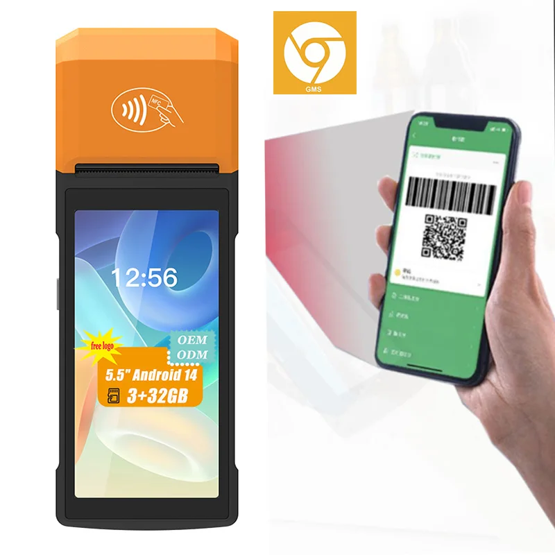 

Android 14 OS 4G/WiFi Handheld POS Terminal Machine with 5.5\" Touch Screen NFC & USB Connectivity 58mm Thermal Printer