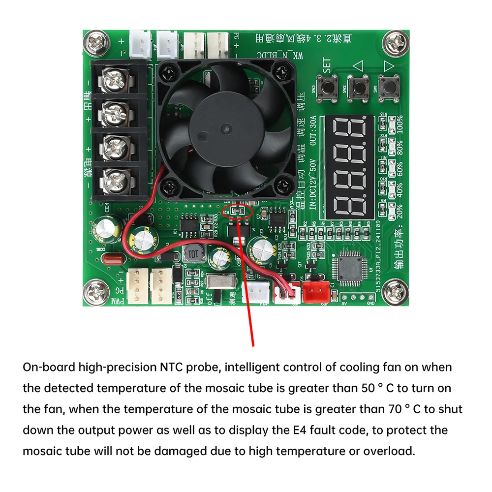 Universeller PWM-Temperaturregler mit Drehzahlregelung DC 12-50V 30A 2-Draht 3-Draht 4-Draht Lüftermodul mit Drehzahlanzeige für Hardware – Detail 8