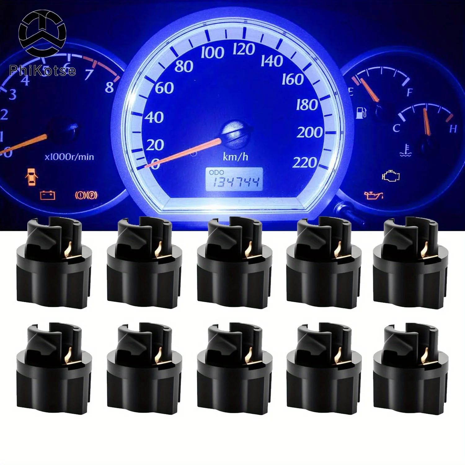10pcs T5 Base Wedge Twist Lock Socket for Dashboard Instrument Panel Socket, T5 Socket Gauge Bulbs Base, Play and Plug