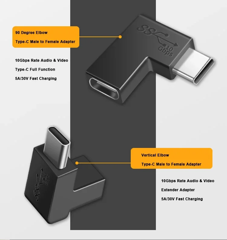 U-shaped angled 90 degree USB 3.1 10Gbps Type C Male To Female OTG Converter Adapter For Huawei Xiaomi Converter Adapter Coupler