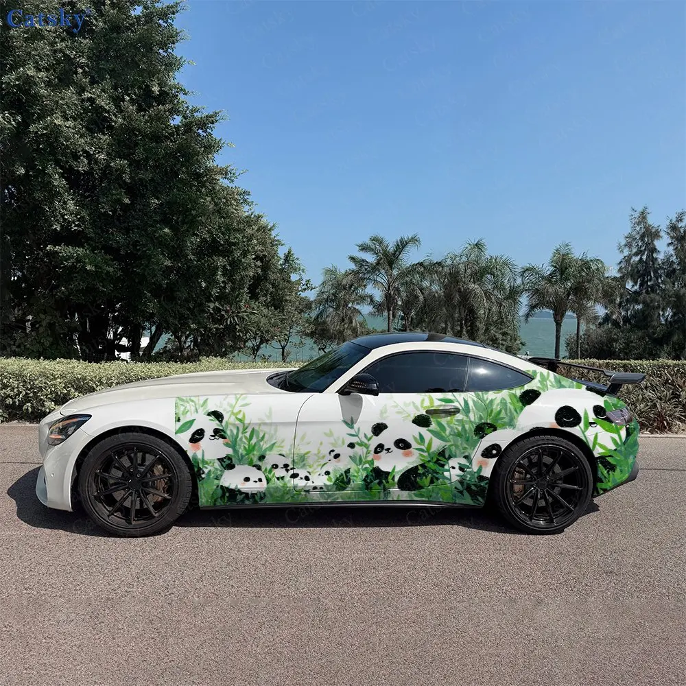 2pcs Bamboo Panda Cute Roar, Durable, Fade-resistant, Enhance Vehicle Aesthetics With Bold Artistic Design Car Vinyl Wraps