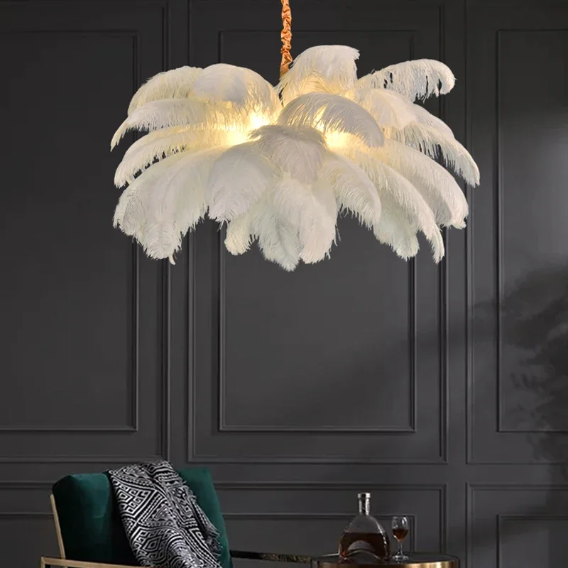 Nordic Ostrich Feather Led Pendant Lights Living Dining Chandelier Home Decor Bedroom Hanging Lamp