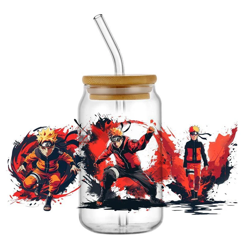 Popular Design Naruto Anime 16oz UV DTF 3D Transfer Cartoon Sticker Wrap Decals For Glass Can Cup Fashion Craft DIY Creative