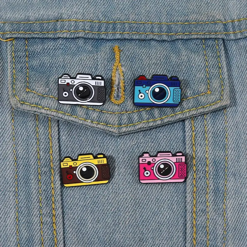 4 Styles Camera Enamel Pins Custom Brooches Lapel Badges Cartoon Travel Outdoors Jewelry Gift for Kids Friends