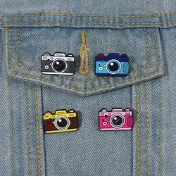 4 Styles Camera Enamel Pins Custom Brooches Lapel Badges Cartoon Travel Outdoors Jewelry Gift for Kids Friends