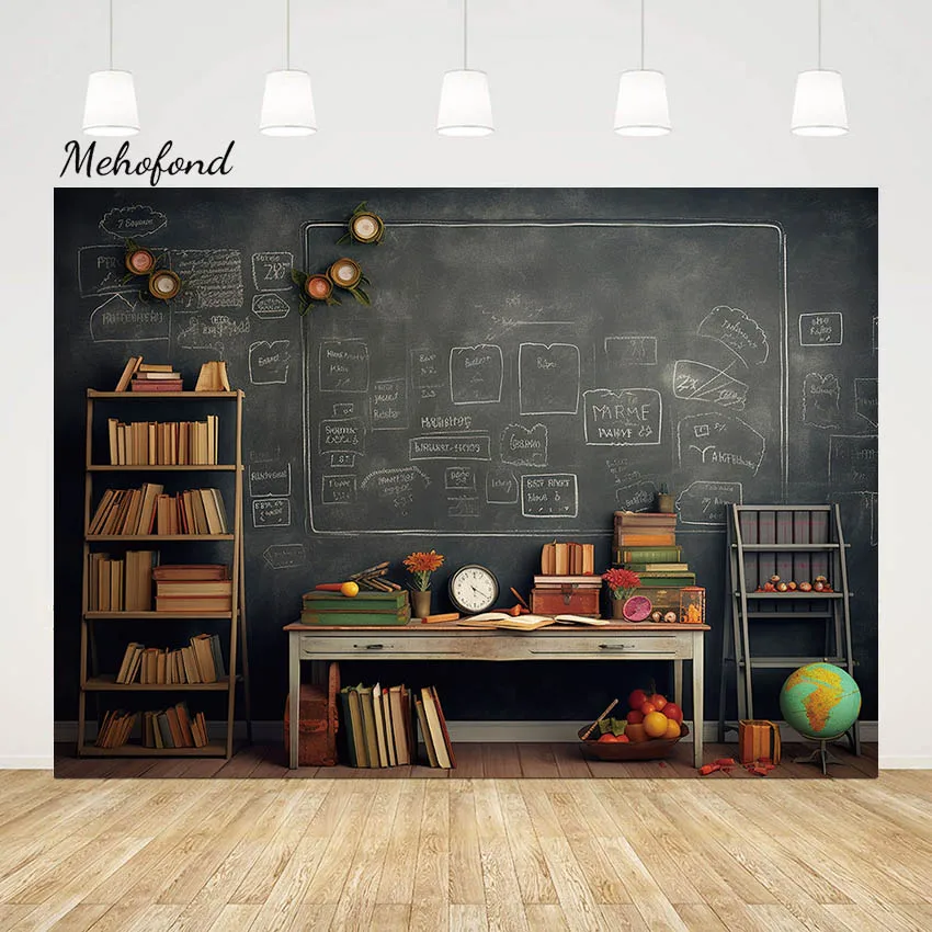 Mehofond Photography Background Welcome Back To School Blackboard Student Birthday Party Bookselves Book Backdrop Photo Studio